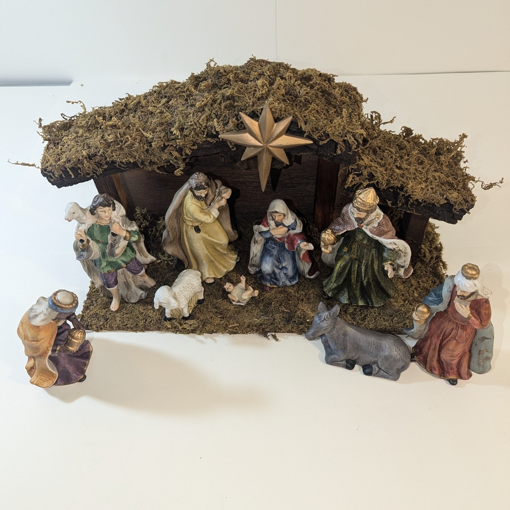 Nativity Scene with Gold Star and Colorful Figures